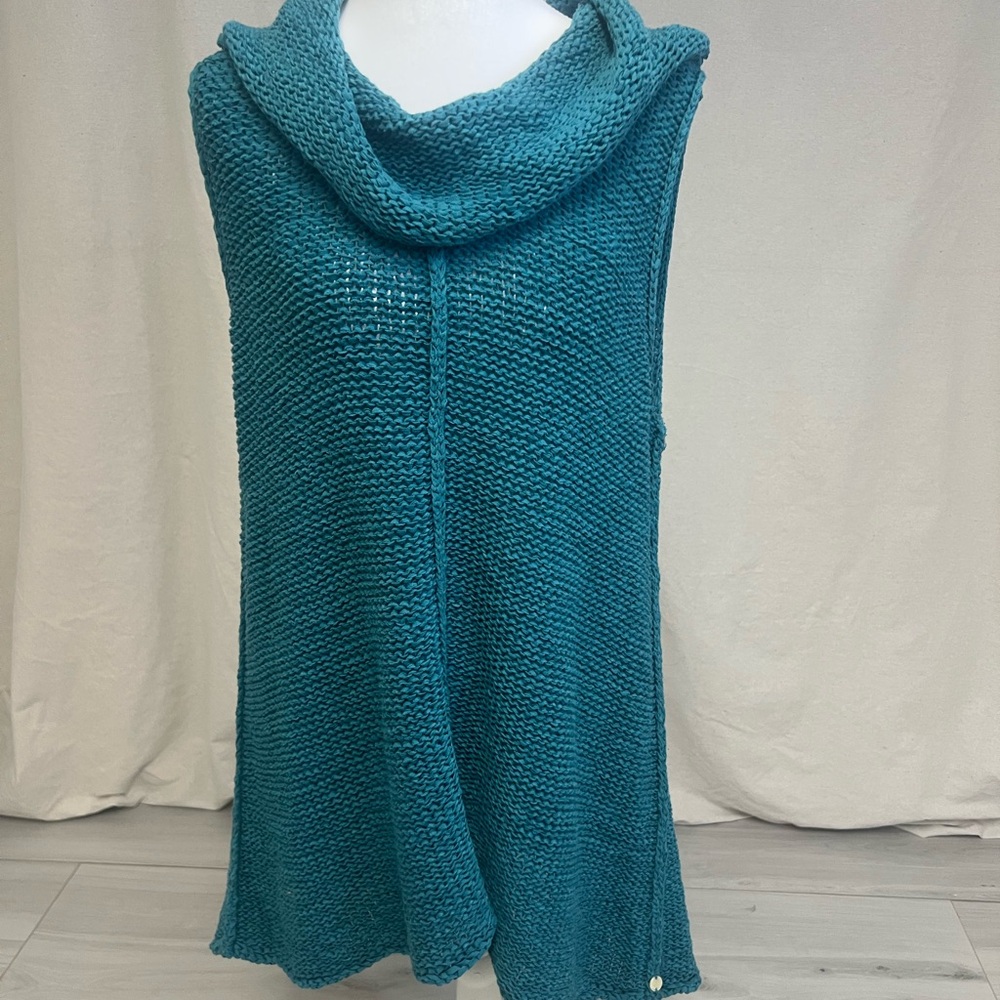 Pure Women's Handknit Teal/Turquoise‎ Cowl Neck Sweater Sz M/L
